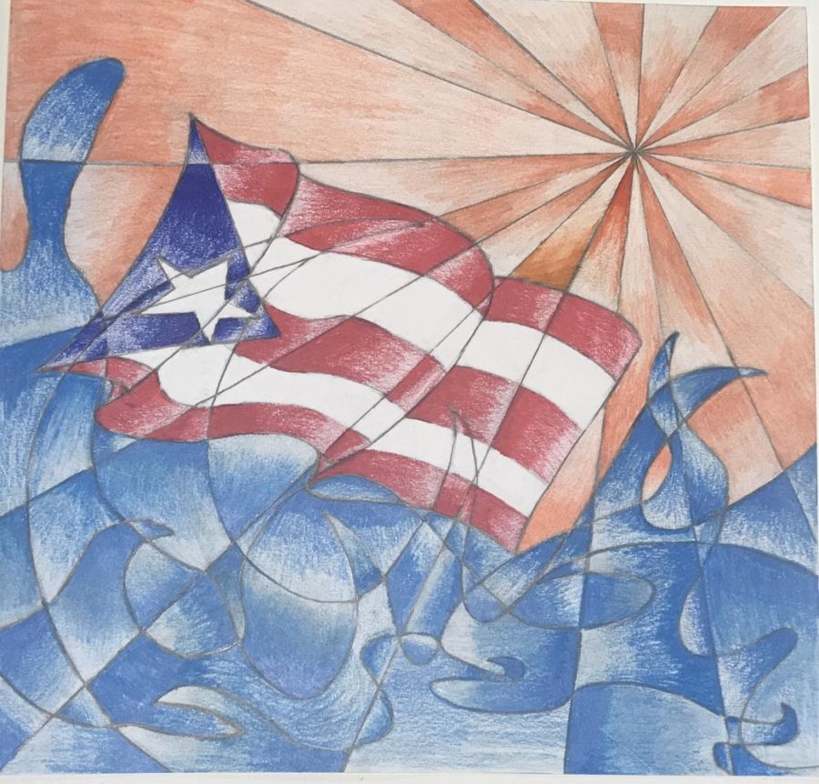 This is a lovely shattered values drawing depicting the Puerto Rican Flag by Charlotte Cardenas, grade 9. Artwork of the week (Oct. 2nd-Oct. 6th). 