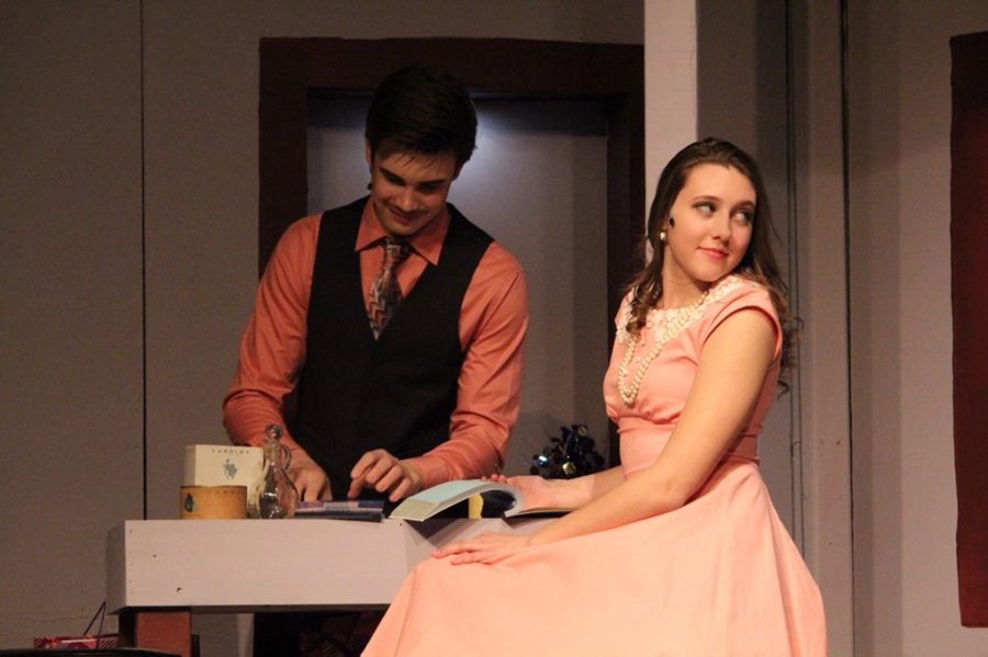Eric McKenzie and Samantha Ferrante, who played  Kodaly and Ilona respectively, on stage during a rehearsal performance. The musical, She Loves Me, ran from March  22nd to the 25th.