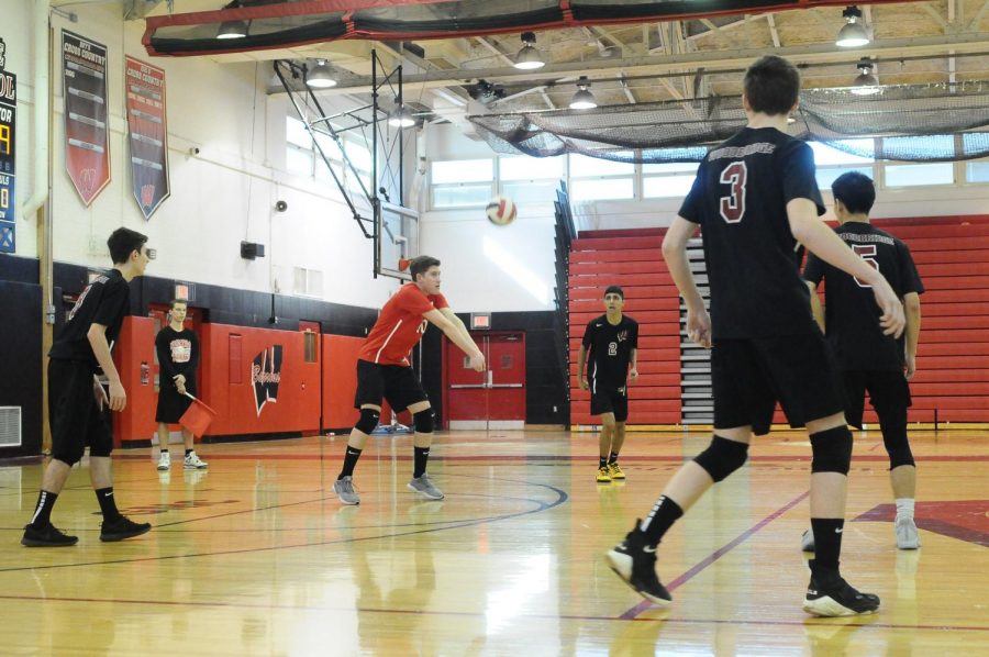 The+boys+volleyball+team+warms+up+for+a+scrimmage+against+Piscataway.+The+Barrons+worked+hard+in+the+preseason+with+intentions+of+having+a+successful+regular+season.