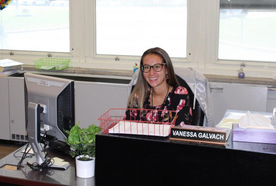 New secretary Ms. Galvach in her space of work, making Woodbridge High School the best it can be.