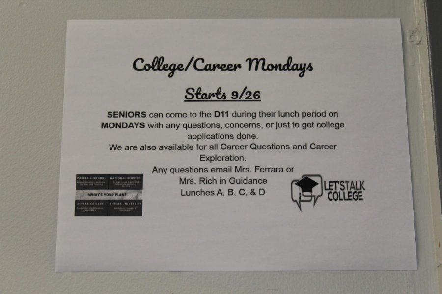 A College Mondays flyer founded through out the halls of Woodbridge High School.