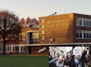 Students were protesting this week against the recent lunchtime change outside Woodbridge Highschool. Chating, We want ten-minute lunches.