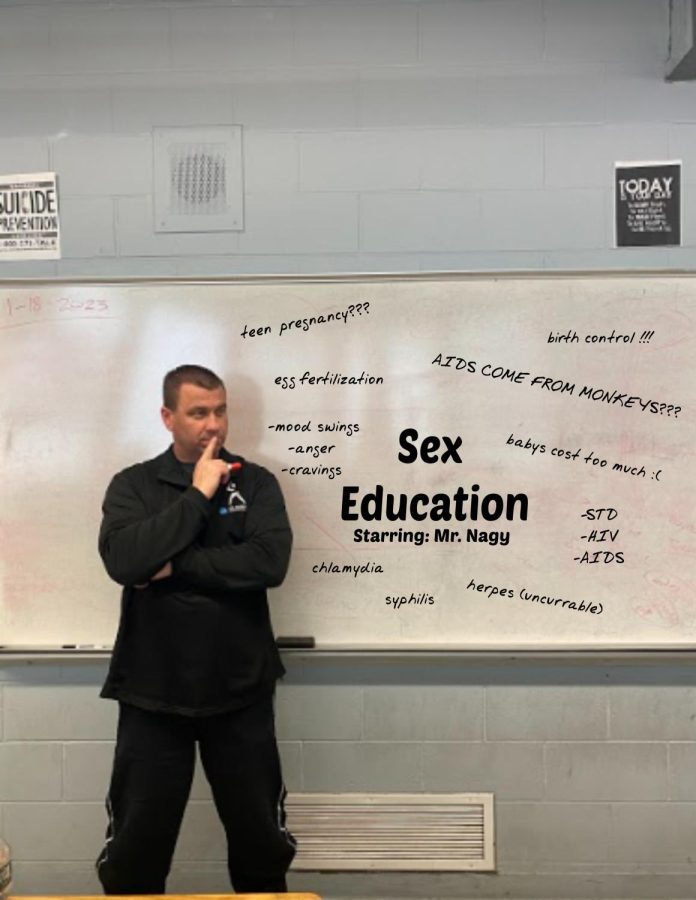 Mr. Nagy going over the contents of what students learn in sex ed. 
