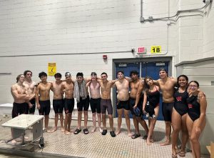 The swim team after their meet. A full team picture. 